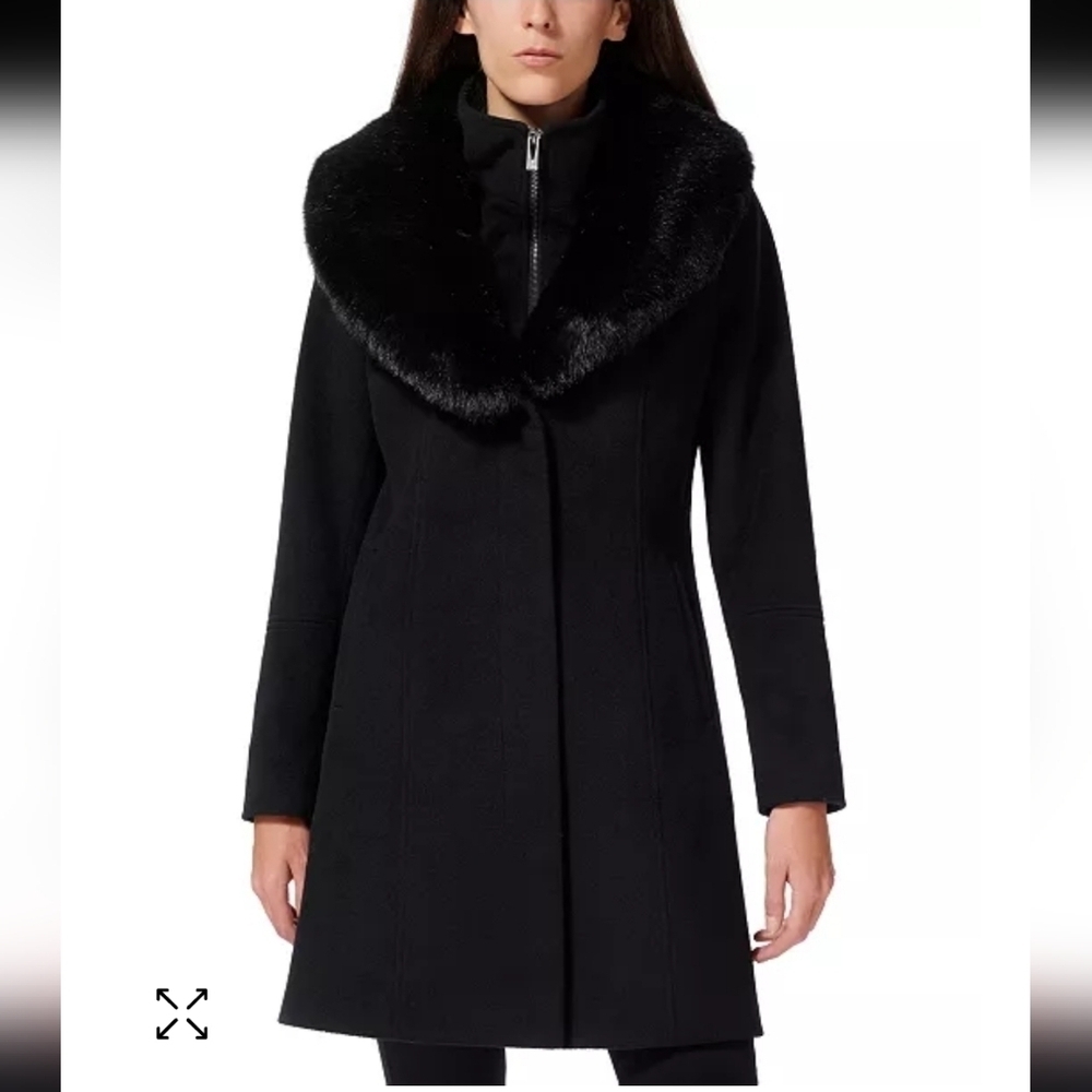 Via Spiga Faux Fur Collar Wool Trim Coat